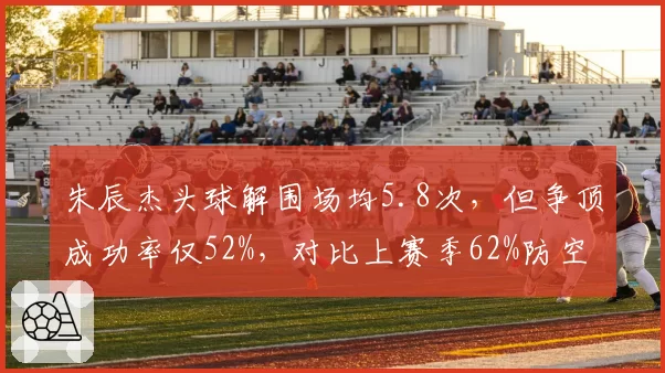朱辰杰头球解围场均5.8次，但争顶成功率仅52%，对比上赛季62%防空能力下降